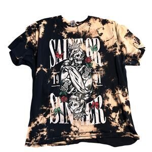Gildan Saint or Sinner Graphic Shirt Black Tan Tie Dye Skull Rose Size XL